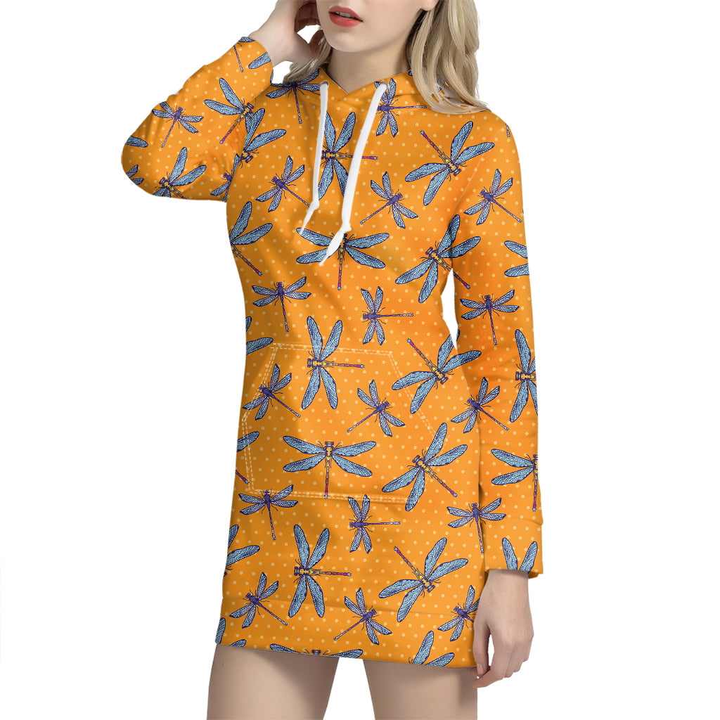 Polka Dot Dragonfly Pattern Print Hoodie Dress