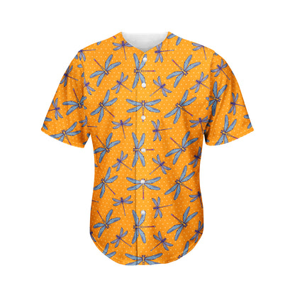 Polka Dot Dragonfly Pattern Print Men's Baseball Jersey