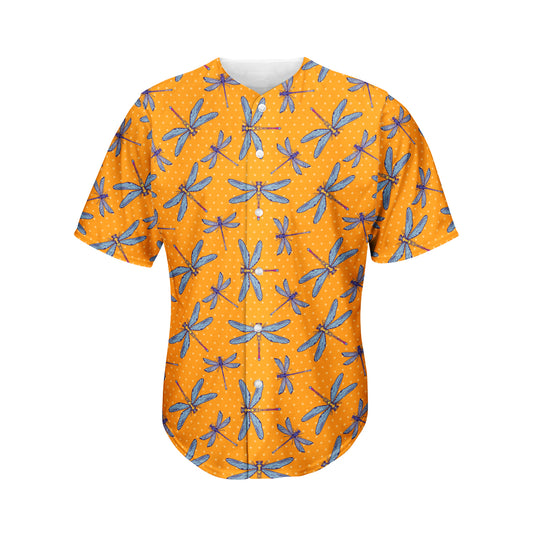 Polka Dot Dragonfly Pattern Print Men's Baseball Jersey