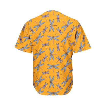 Polka Dot Dragonfly Pattern Print Men's Baseball Jersey