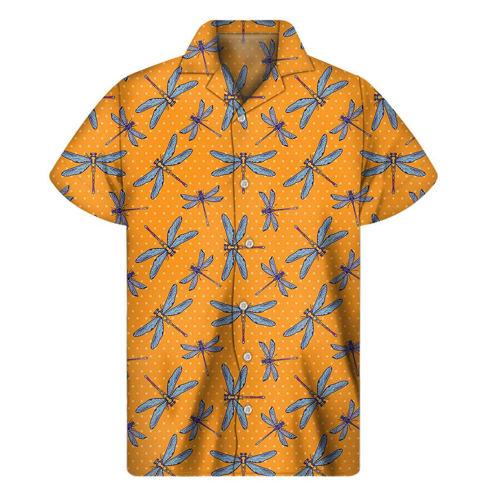Polka Dot Dragonfly Pattern Print Men's Short Sleeve Shirt