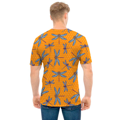 Polka Dot Dragonfly Pattern Print Men's T-Shirt