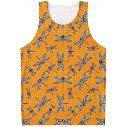 Polka Dot Dragonfly Pattern Print Men's Tank Top