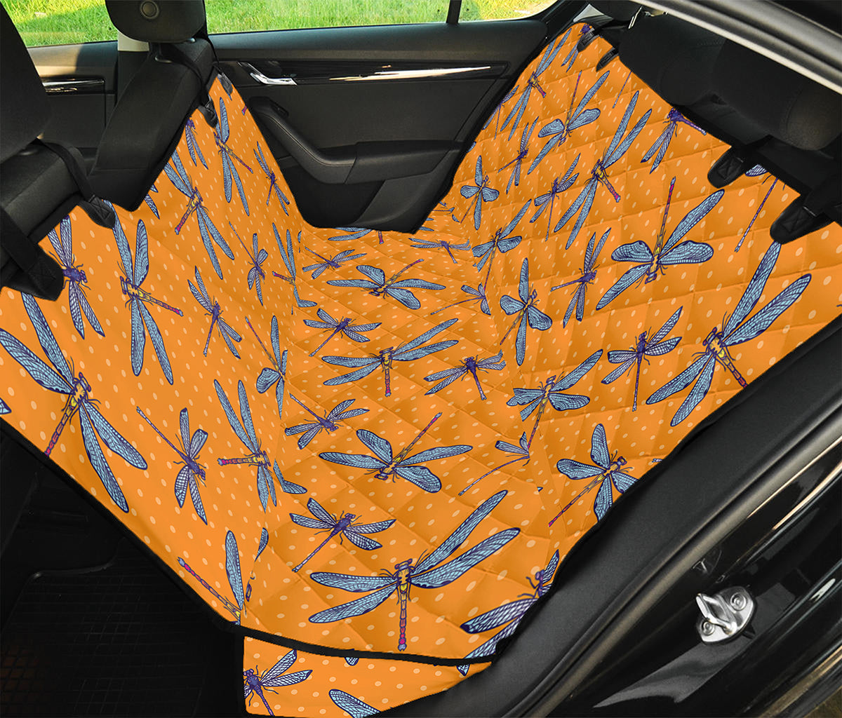 Polka Dot Dragonfly Pattern Print Pet Car Back Seat Cover