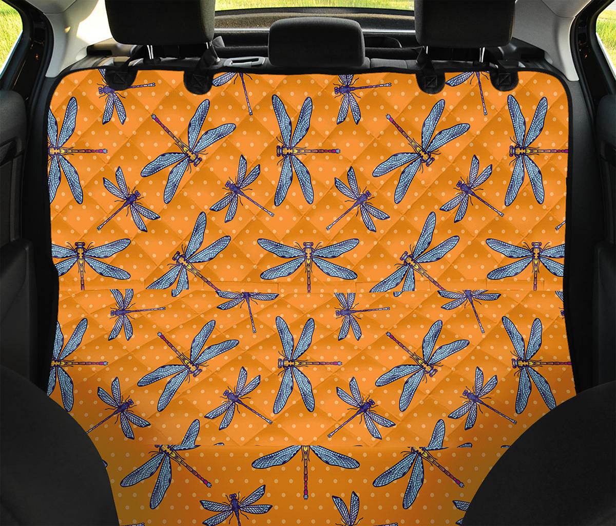 Polka Dot Dragonfly Pattern Print Pet Car Back Seat Cover