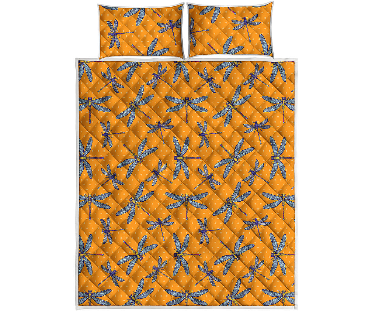 Polka Dot Dragonfly Pattern Print Quilt Bed Set