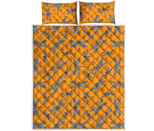 Polka Dot Dragonfly Pattern Print Quilt Bed Set