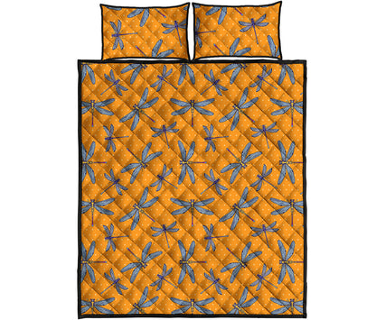 Polka Dot Dragonfly Pattern Print Quilt Bed Set