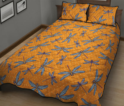 Polka Dot Dragonfly Pattern Print Quilt Bed Set