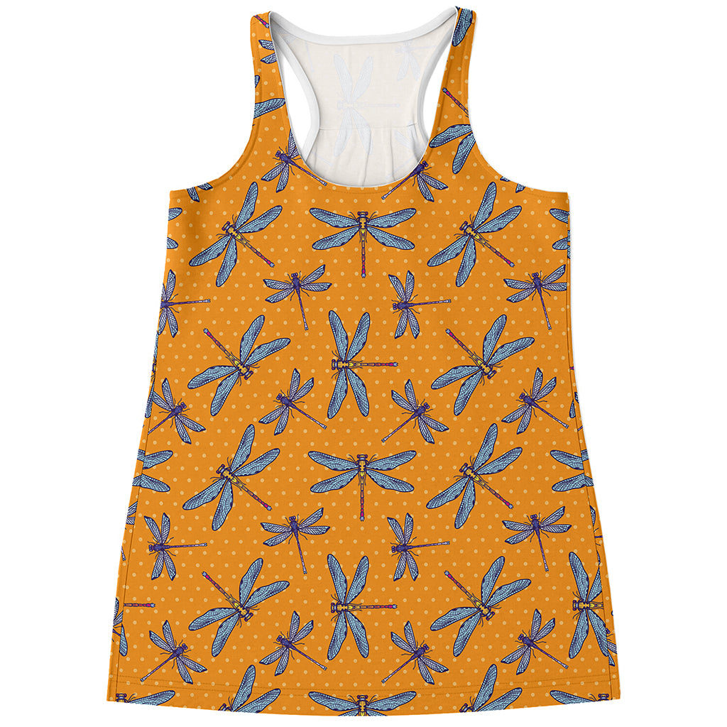 Polka Dot Dragonfly Pattern Print Women's Racerback Tank Top