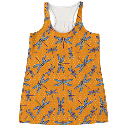 Polka Dot Dragonfly Pattern Print Women's Racerback Tank Top