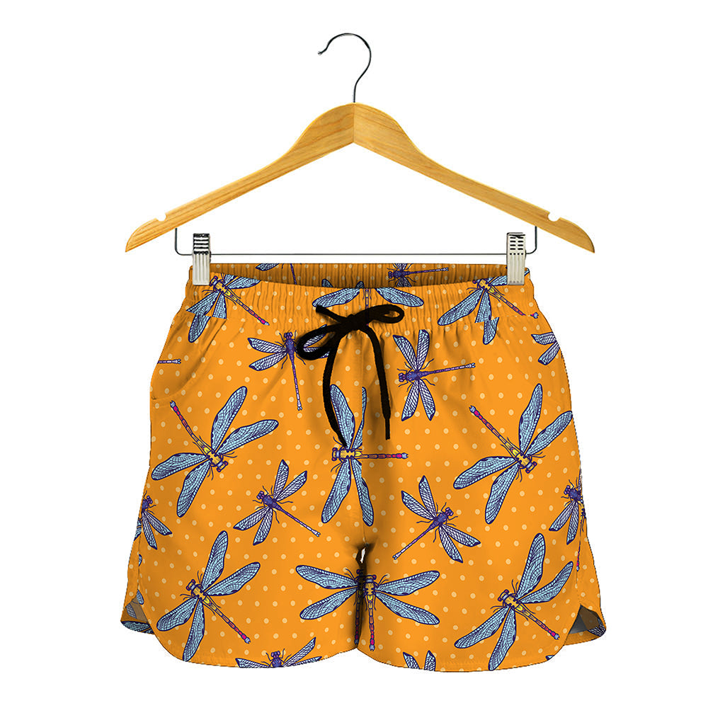 Polka Dot Dragonfly Pattern Print Women's Shorts