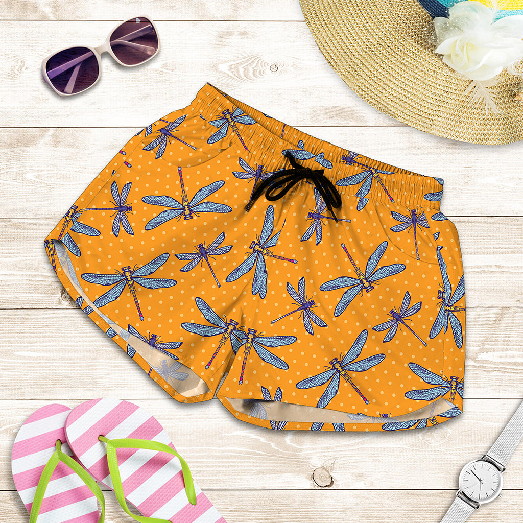 Polka Dot Dragonfly Pattern Print Women's Shorts