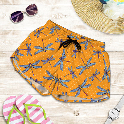 Polka Dot Dragonfly Pattern Print Women's Shorts