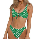 Polka Dot Irish St. Patrick's Day Print Front Bow Tie Bikini