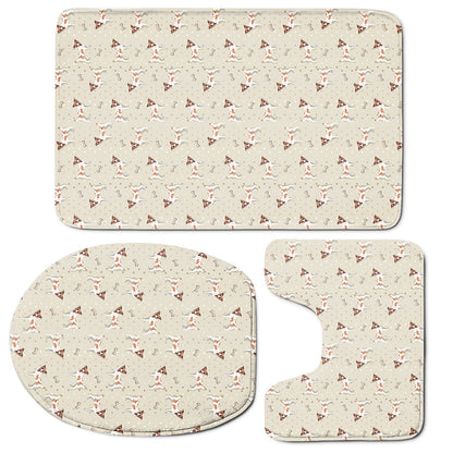 Polka Dot Jack Russell Terrier Print 3 Piece Bath Mat Set