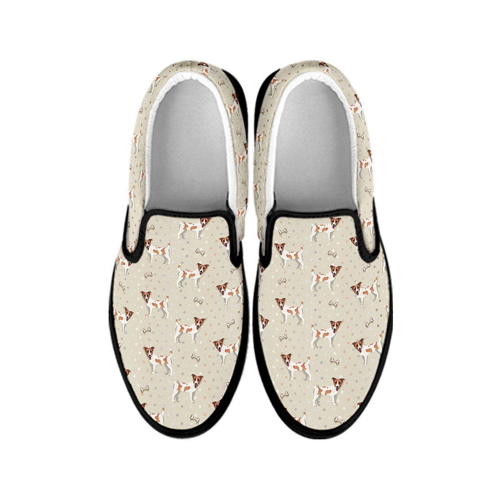 Polka Dot Jack Russell Terrier Print Black Slip On Shoes