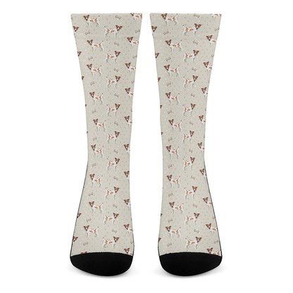 Polka Dot Jack Russell Terrier Print Crew Socks