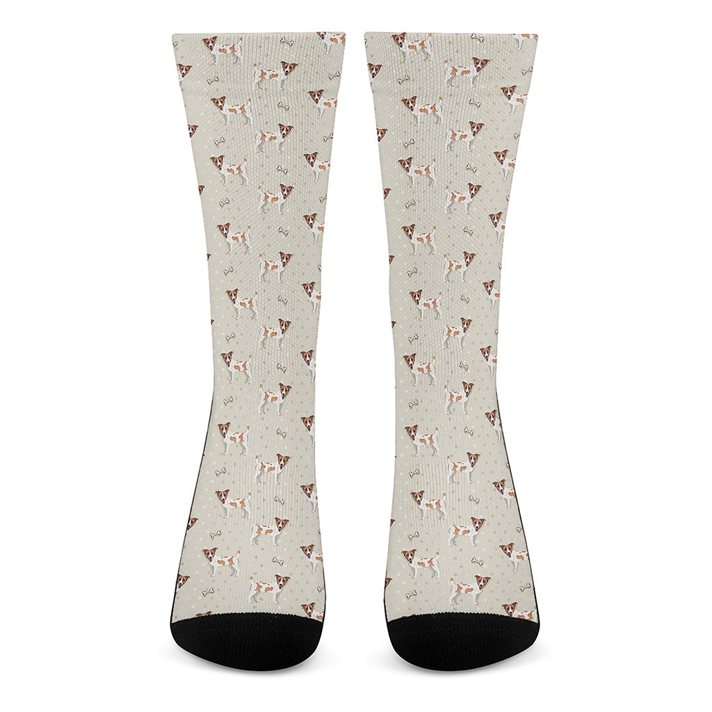 Polka Dot Jack Russell Terrier Print Crew Socks