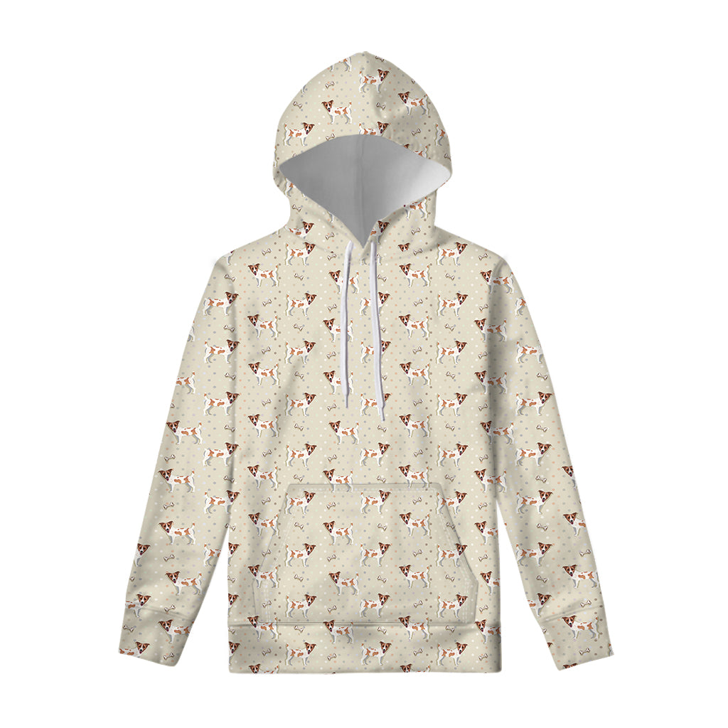 Polka Dot Jack Russell Terrier Print Pullover Hoodie