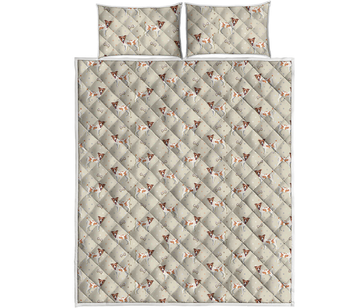 Polka Dot Jack Russell Terrier Print Quilt Bed Set