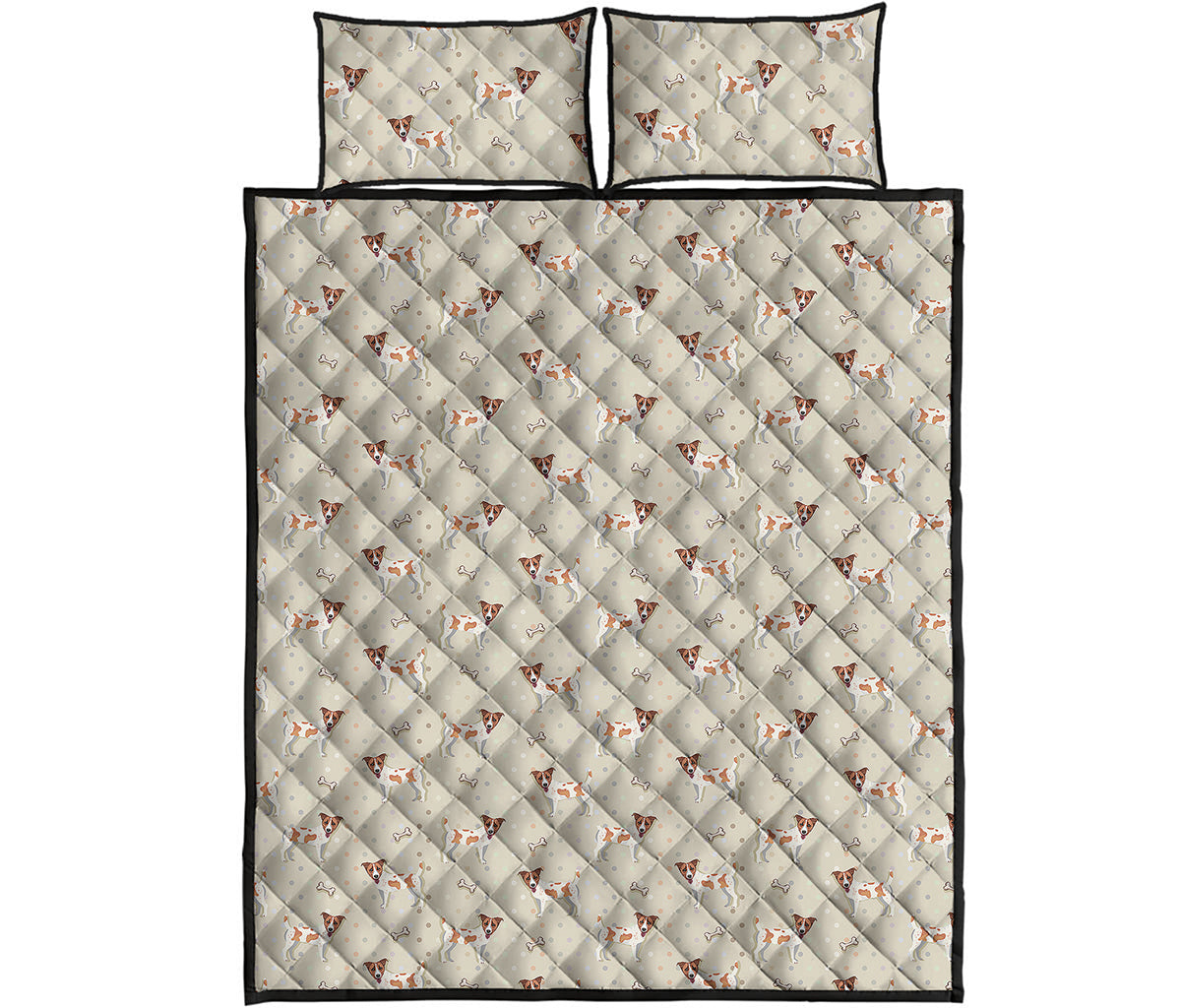 Polka Dot Jack Russell Terrier Print Quilt Bed Set