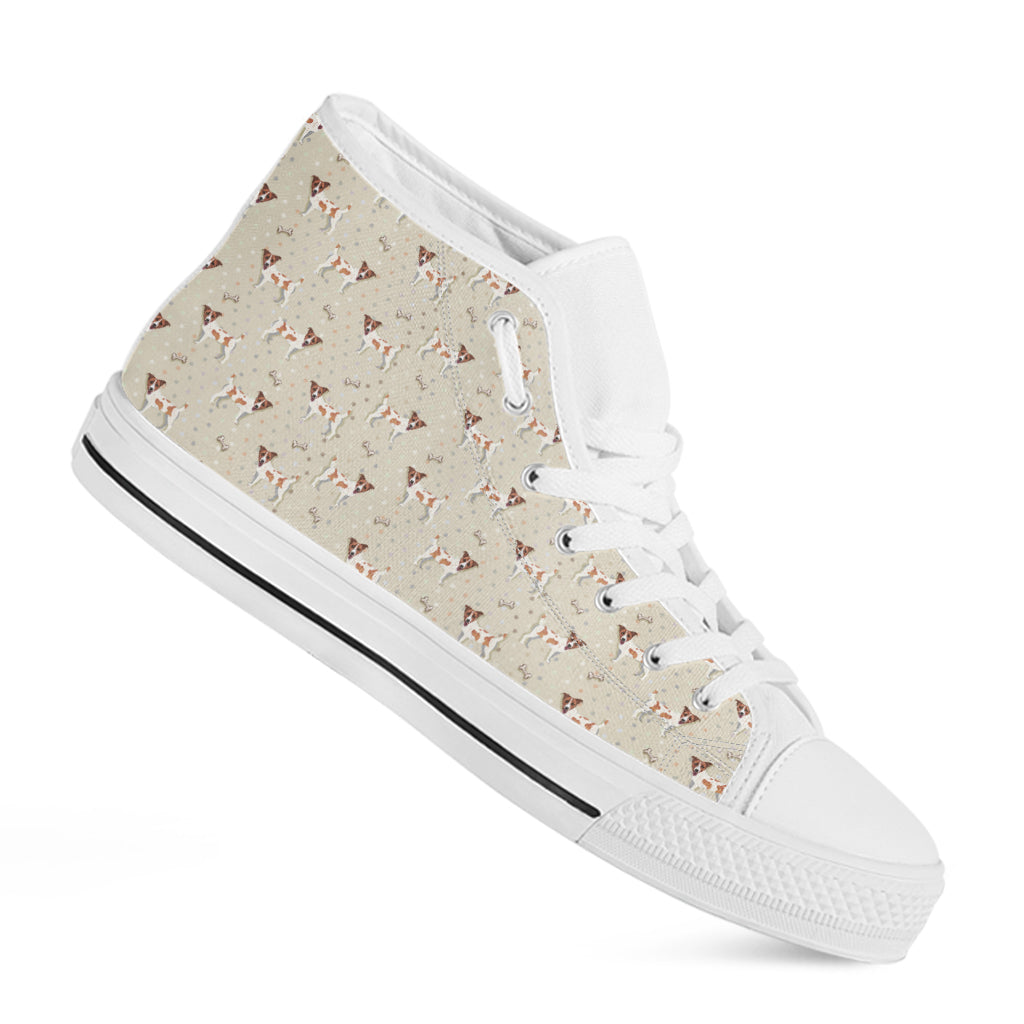 Polka Dot Jack Russell Terrier Print White High Top Shoes