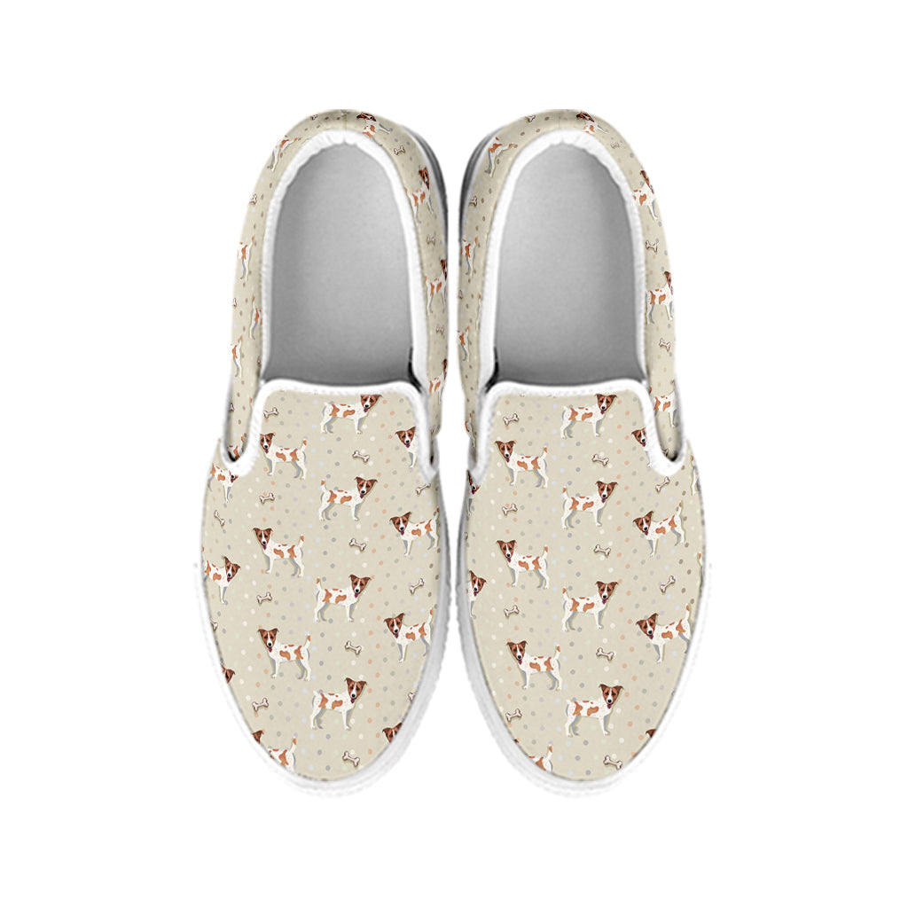 Polka Dot Jack Russell Terrier Print White Slip On Shoes