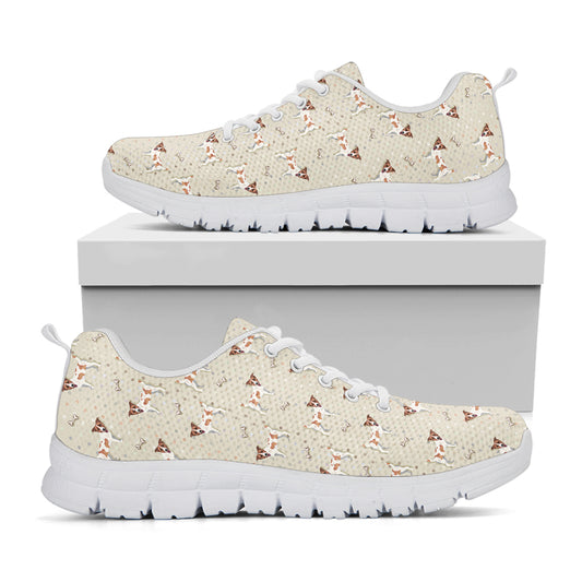Polka Dot Jack Russell Terrier Print White Sneakers