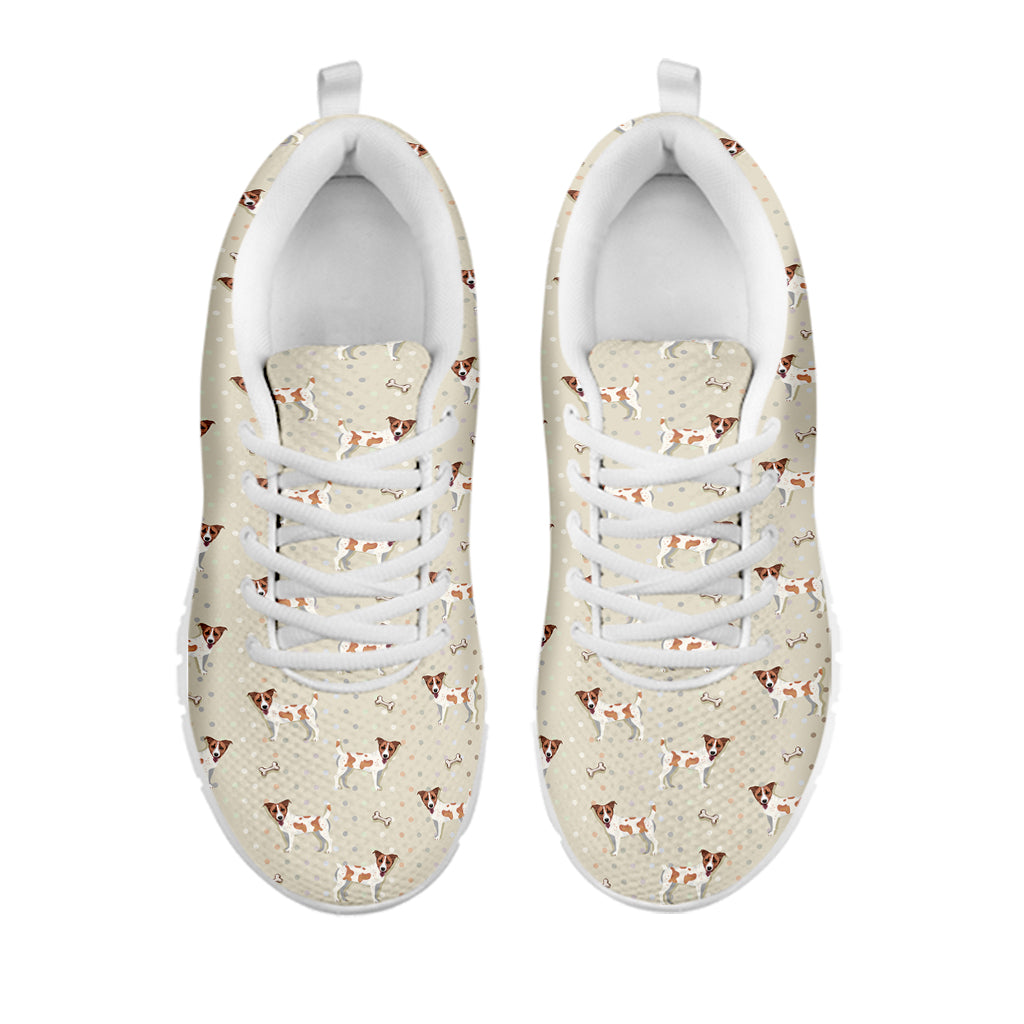 Polka Dot Jack Russell Terrier Print White Sneakers