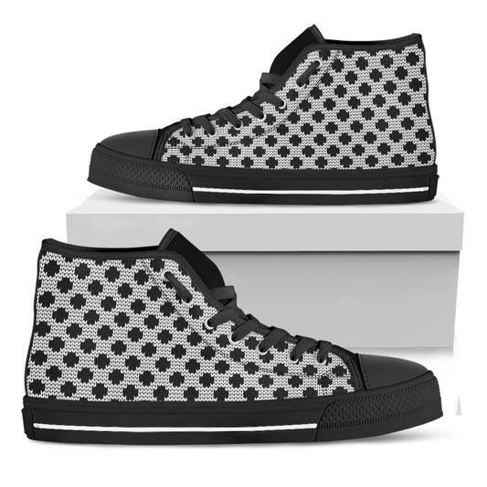 Polka Dot Knitted Pattern Print Black High Top Shoes