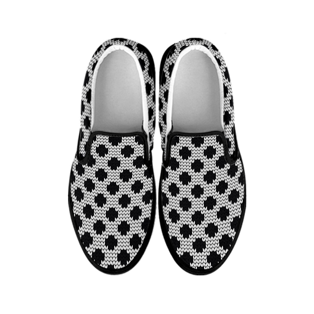Polka Dot Knitted Pattern Print Black Slip On Shoes