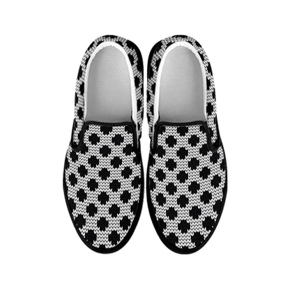 Polka Dot Knitted Pattern Print Black Slip On Shoes