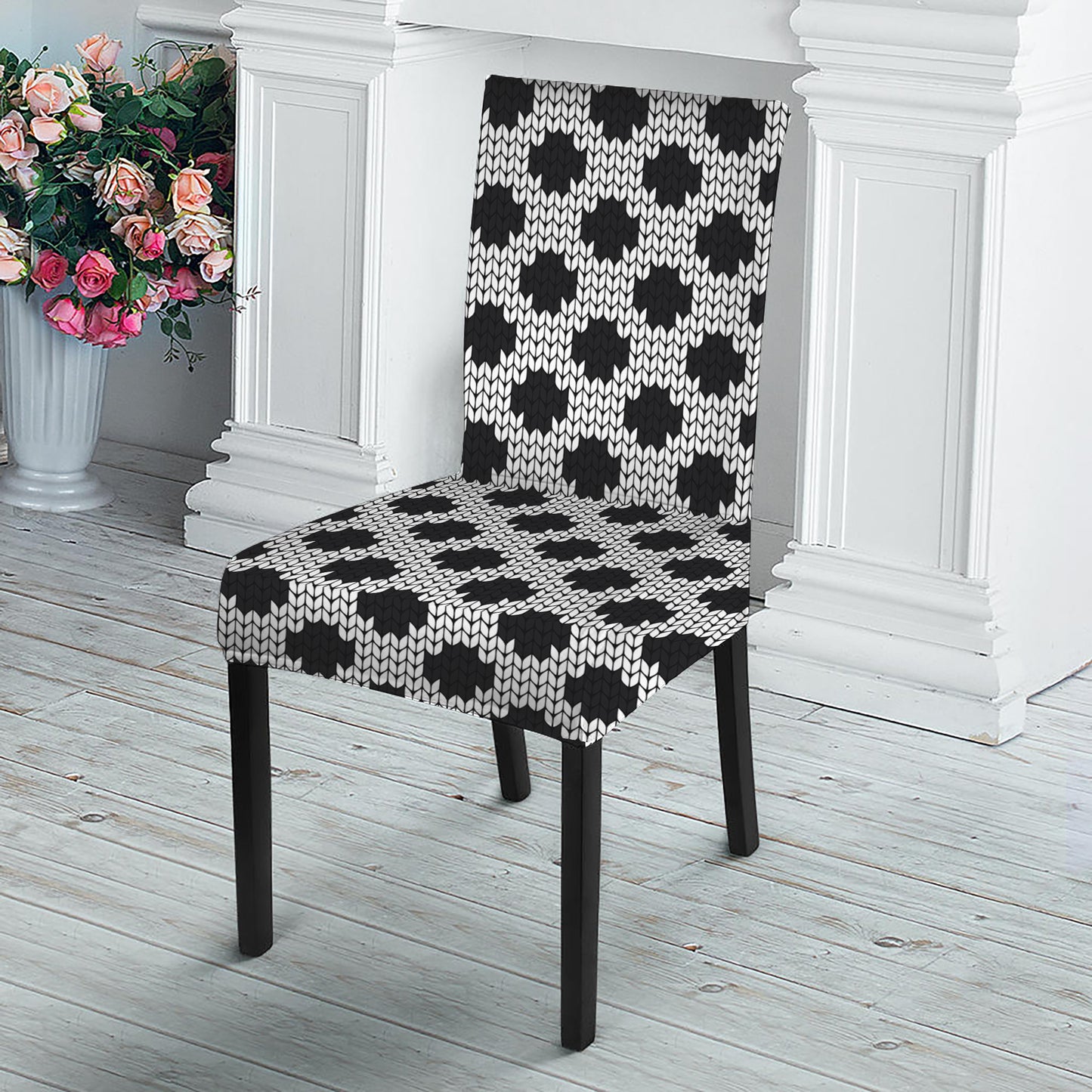 Polka Dot Knitted Pattern Print Dining Chair Slipcover