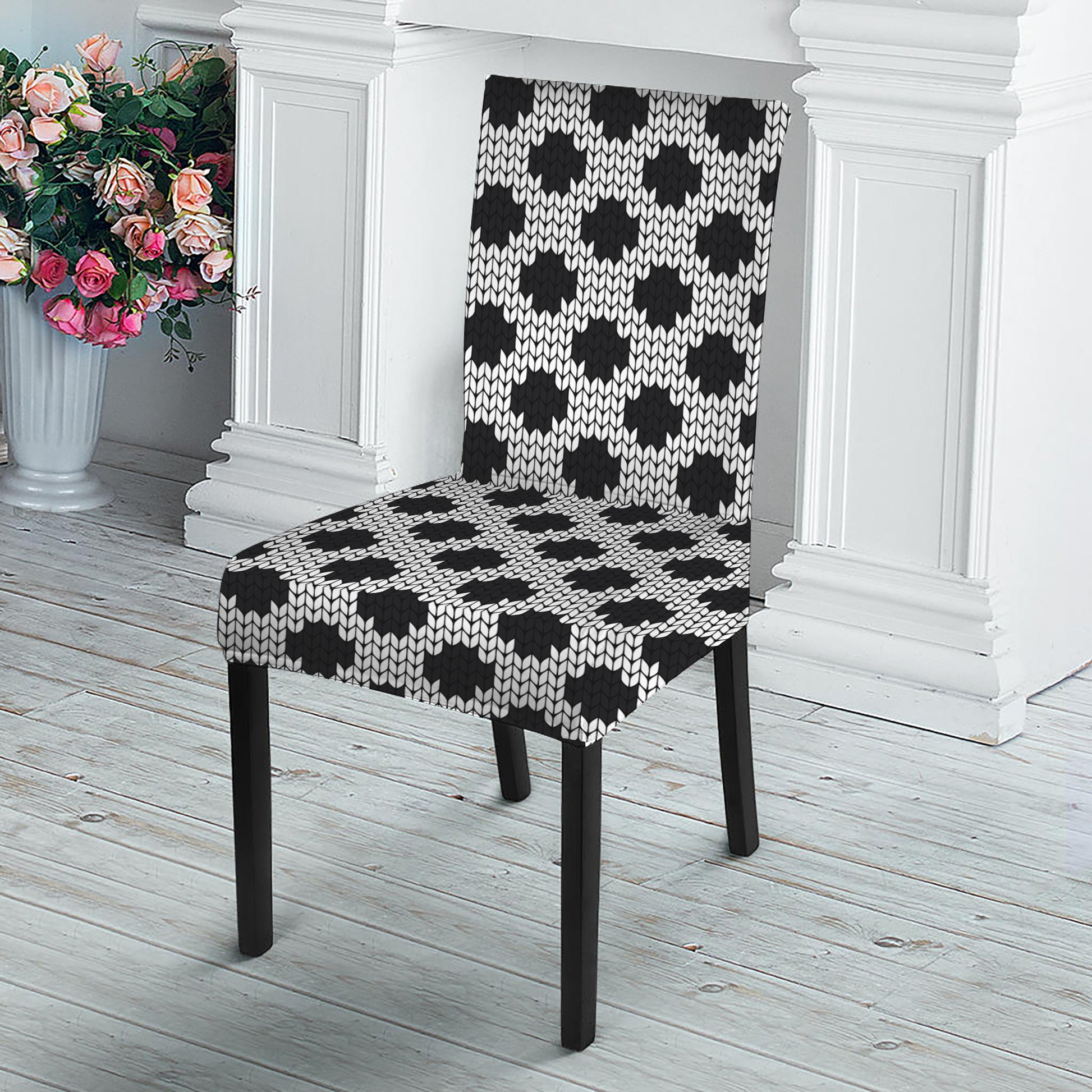 Polka Dot Knitted Pattern Print Dining Chair Slipcover