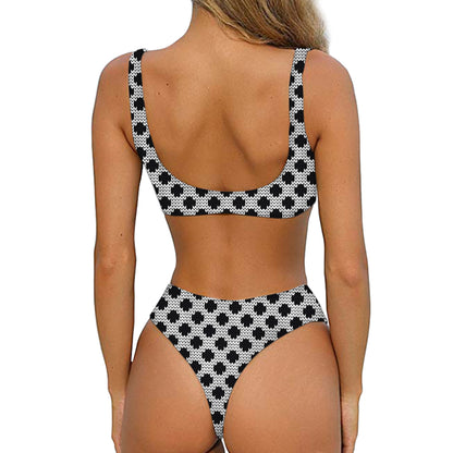 Polka Dot Knitted Pattern Print Front Bow Tie Bikini