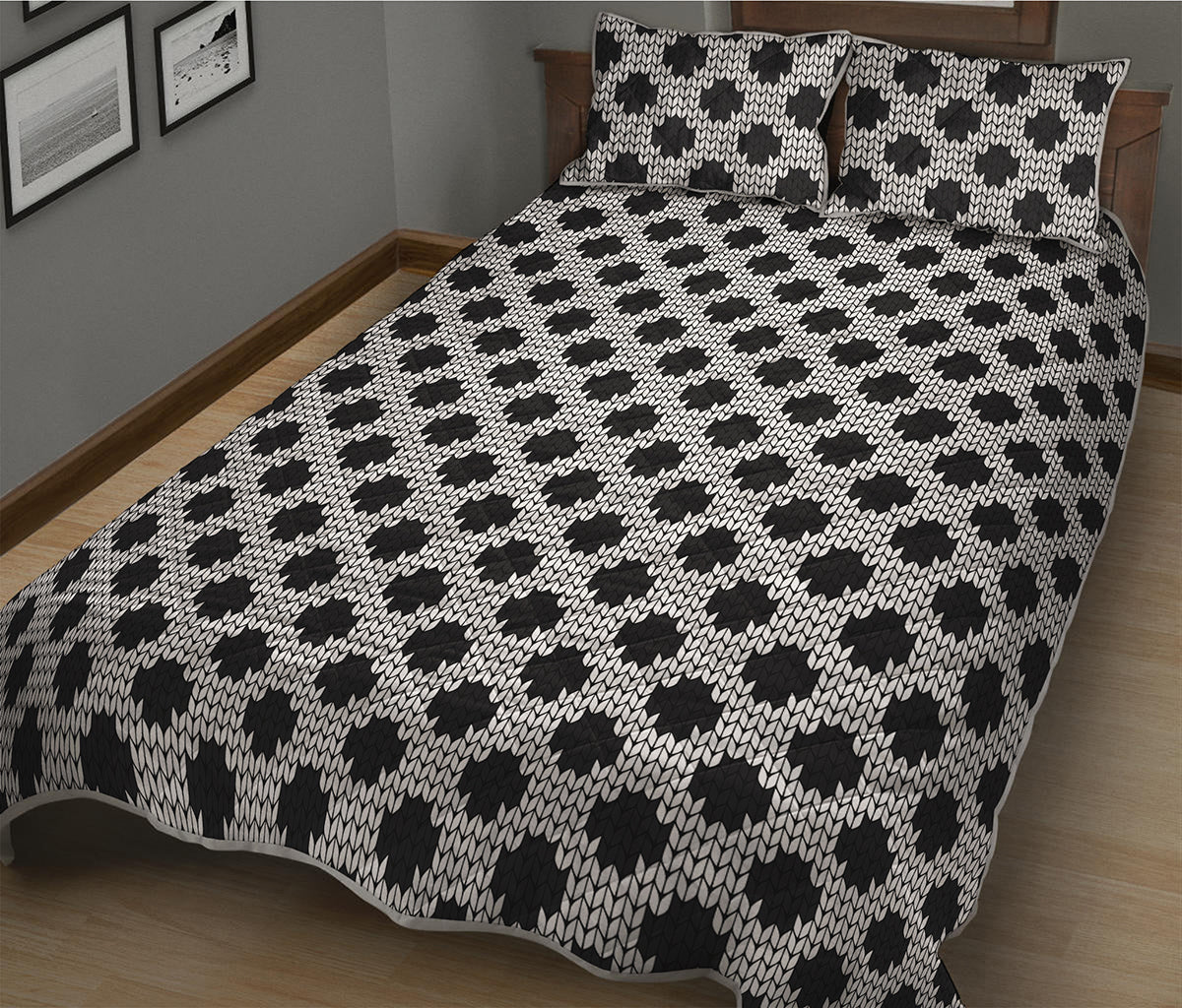 Polka Dot Knitted Pattern Print Quilt Bed Set