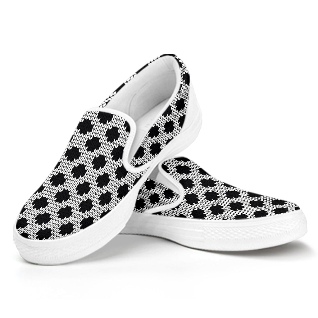Polka Dot Knitted Pattern Print White Slip On Shoes