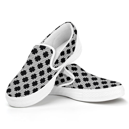 Polka Dot Knitted Pattern Print White Slip On Shoes