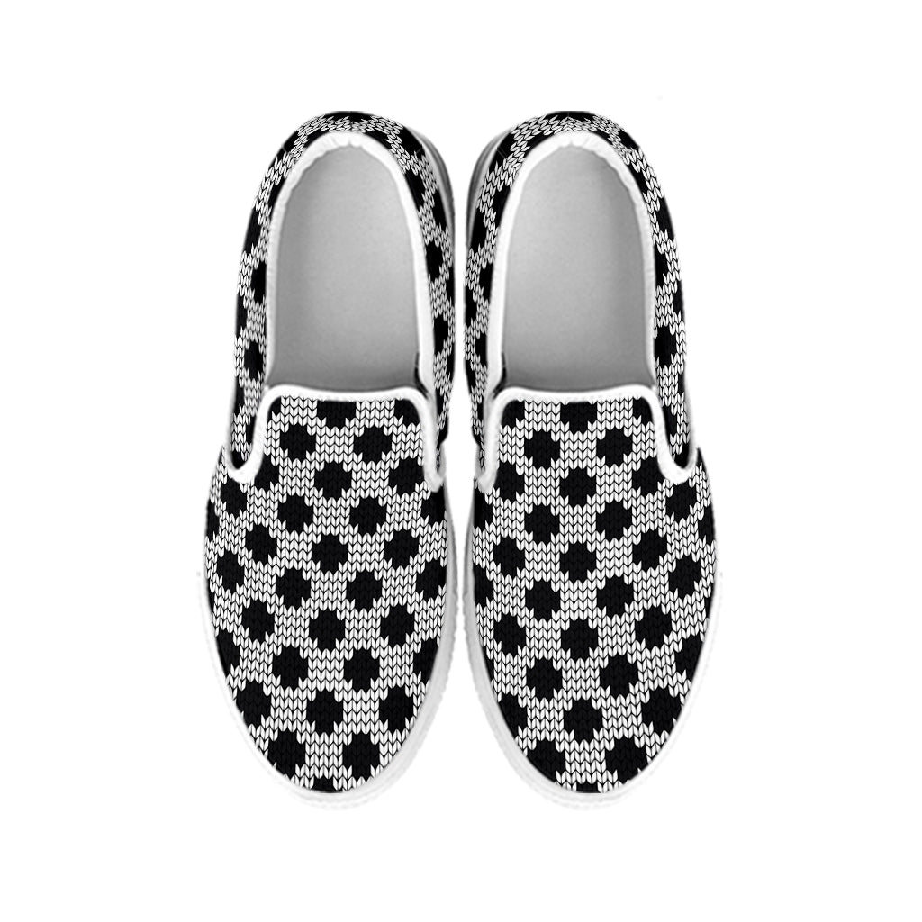 Polka Dot Knitted Pattern Print White Slip On Shoes