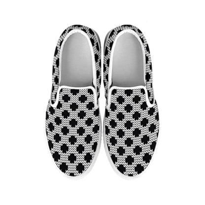 Polka Dot Knitted Pattern Print White Slip On Shoes