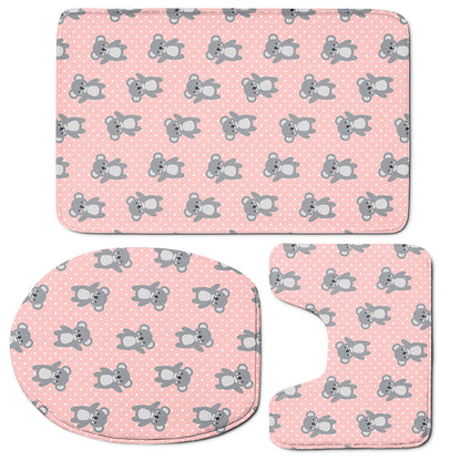 Polka Dot Koala Pattern Print 3 Piece Bath Mat Set