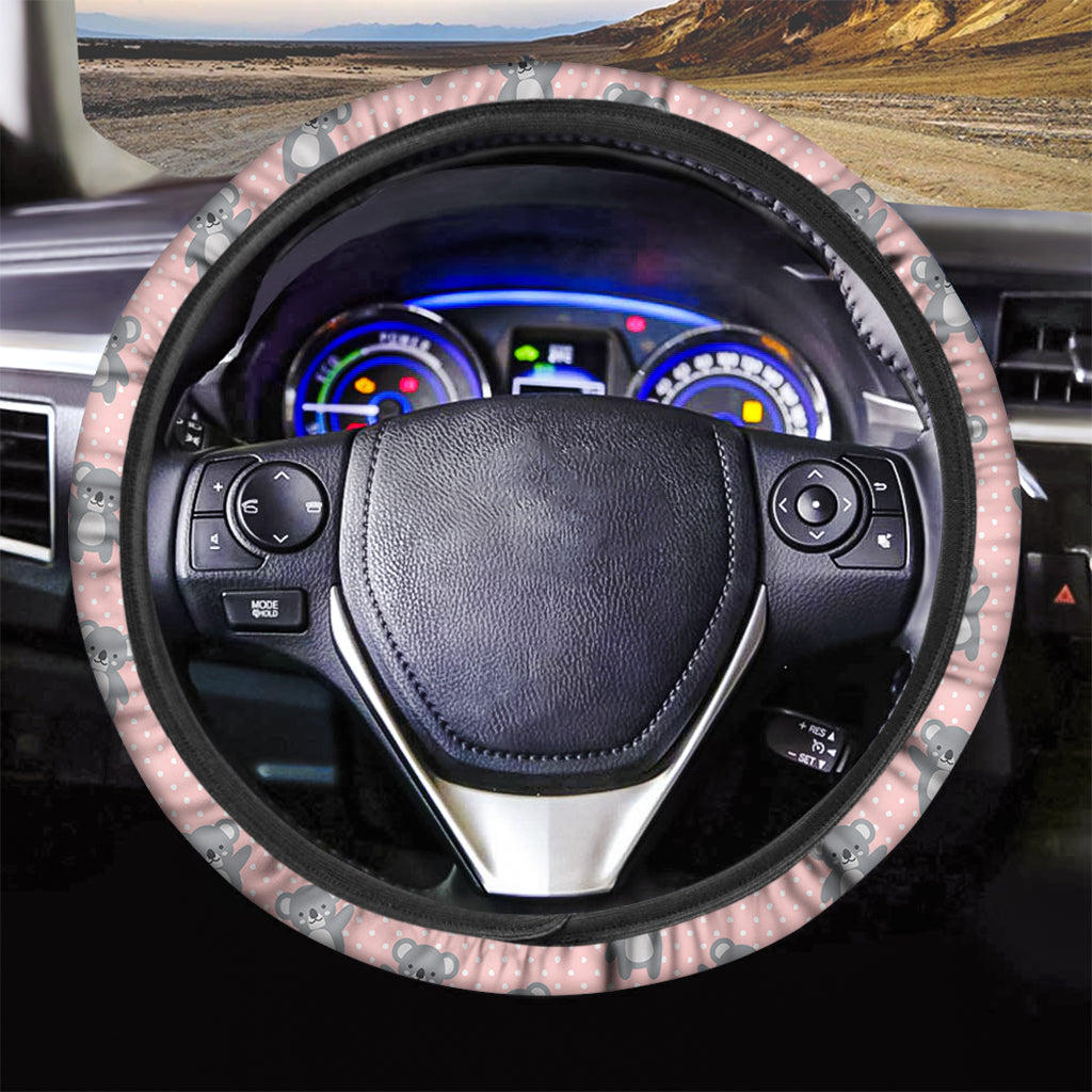 Polka Dot Koala Pattern Print Car Steering Wheel Cover