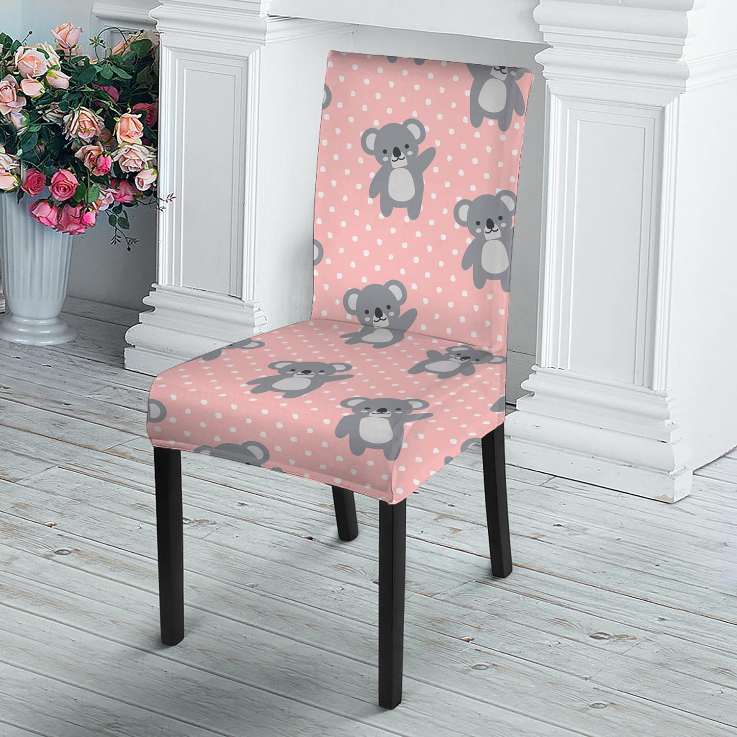 Polka Dot Koala Pattern Print Dining Chair Slipcover