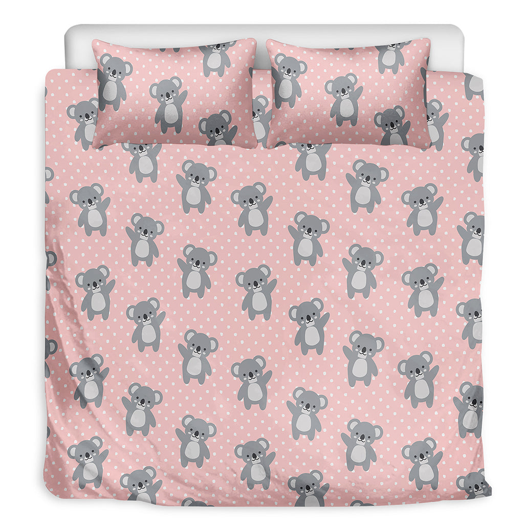 Polka Dot Koala Pattern Print Duvet Cover Bedding Set