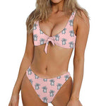 Polka Dot Koala Pattern Print Front Bow Tie Bikini