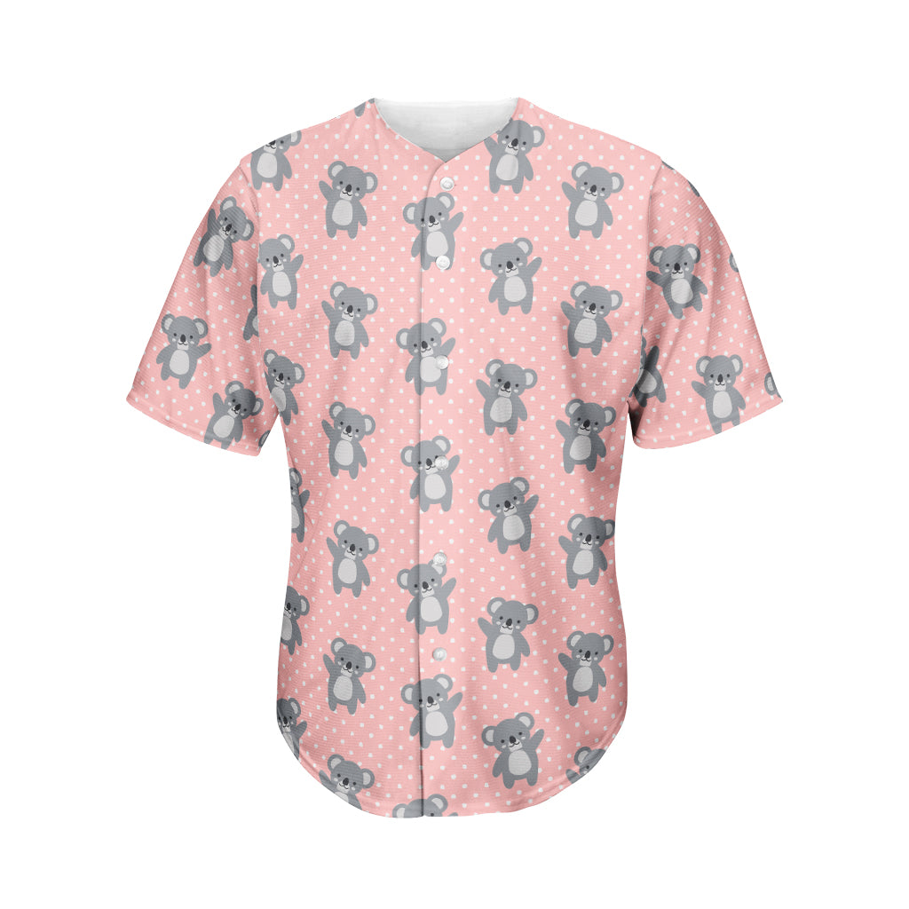 Polka Dot Koala Pattern Print Men's Baseball Jersey