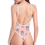 Polka Dot Koala Pattern Print One Piece High Cut Swimsuit