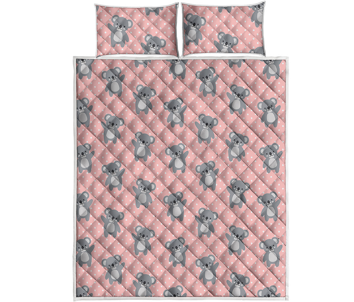 Polka Dot Koala Pattern Print Quilt Bed Set