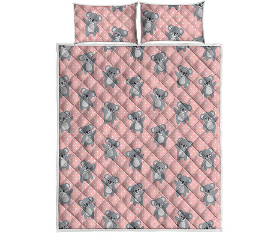 Polka Dot Koala Pattern Print Quilt Bed Set
